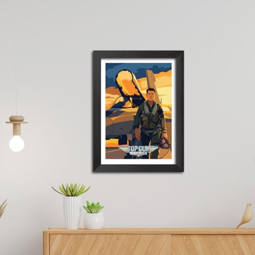 Image of TenorArts Top Gun Maverick Poster Hollywood Movie Posters Vector Art Photo Frame Painting With Dark Wooden Texture (12inches x 9inches)