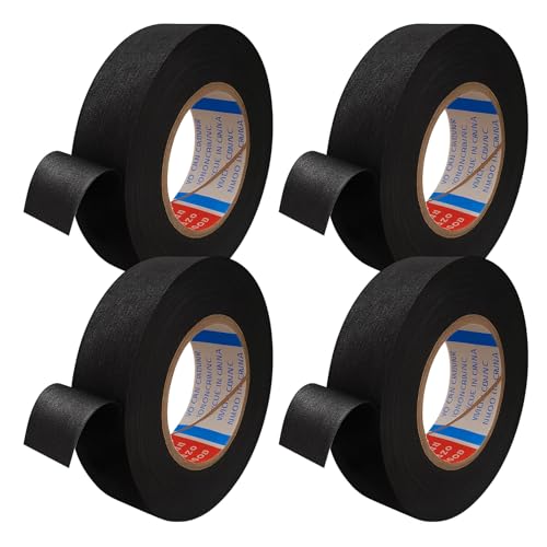 pawpoem 4PCS Cinta Aislante Negra para Coche,19mm x 15m, Cinta de Tela Adhesiva para Cables Eléctricos, Automoción, Resistente al Calor y Vulcanizada para Agua y Electricidad
