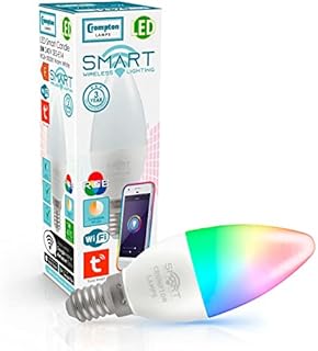 Crompton Lamps LED Smart Wifi Candle 5W SES-E14 Dimmable (40W Equivalent) 3000K Warm White + RGB Opal 470lm SES Small Screw E14 Amazon Alexa TUYA Colour Changing Thermal Plastic Google Home Light Bulb