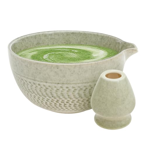 Juego de matcha de 2 piezas, accesorios con batidor y cuenco de cerámica, set de té matcha, regalos para amantes del té