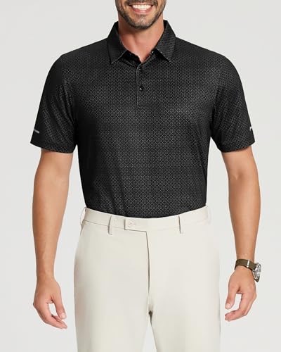 Image of Golf Shirts for Men - Dry Fit Moisture Wicking Short Sleeve Performance Sport Casual Striped Collared Mens Polo Shirt