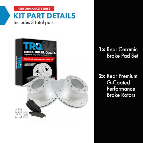 Image of TRQ Rear Brake Pad and Rotor Set Ceramic Coated Drilled Slotted Vented Rotors Compatible with 2005-2007 Ford F-250 Super Duty F-350 Super Duty