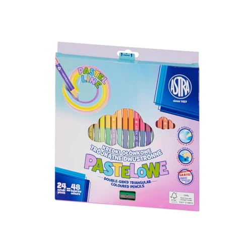 Crayons triangulaires recto-verso ASTRA PASTEL LINE l Lot de 24 pour écoliers