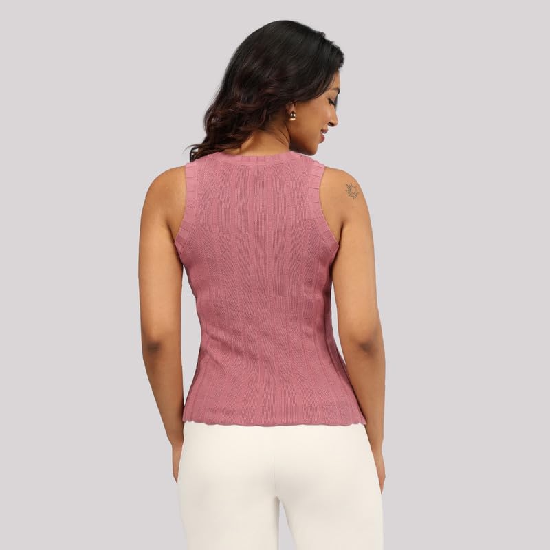 Image of BlissClub Move All Day Rib Tank Top | 100% Cotton | High Neck | Ribbed Fabric | Snug fit | Breathable