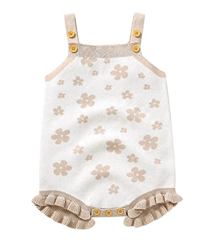 Unisex Baby Girl Boy Knitted Romper Jumpsuit Checkerboard Plaid One Piece Button Down Sweater Playsuit Clothes (Halter Floral-Light Brown, 0-3 Months) #TOP10