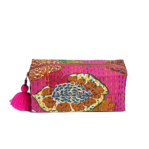 Vliving Bolsa de aseo rosa caliente, bolsa Kantha, bolsa de maquillaje o cosmético, bolsa de utilidad, 10 x 8 cm Cover
