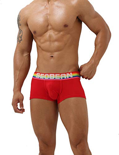 SEOBEAN Mens Low Rise Rainbow Boxer Brief Trunks Underwear (00213 Red, X-Large)