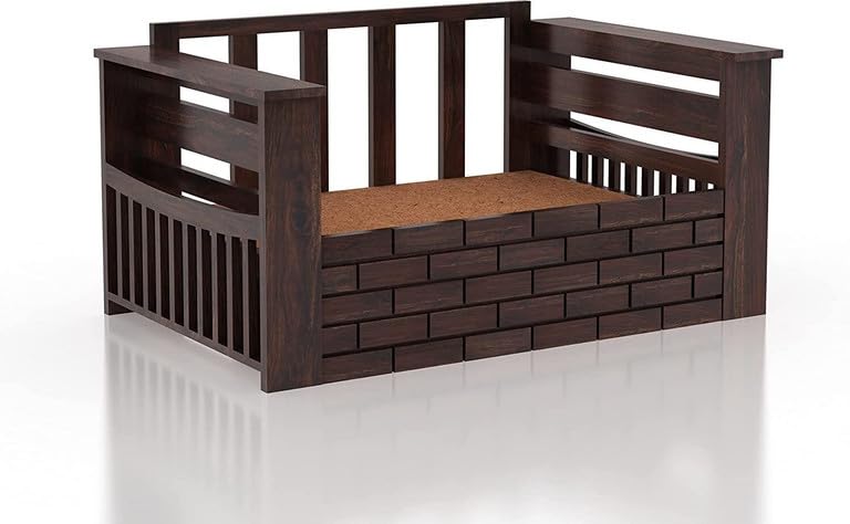 Image of Solid Sheesham Wood Sofa Cum Bed 2 Seater | Wooden Foldable Double Bed for Living Room with Headboard & Storage | Bed Cum Sofa with Mattress for Bedroom Furniture (Walnut Finish)
