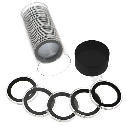 Black Cap Tube y 20 Porta Monedas Negros 36mm para 1/2oz Plata miniatura 1
