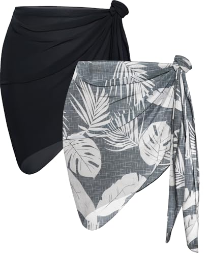 Image of CHICGAL 2 Pieces Women Beach Sarong Bathing Suit Wrap Skirt Sheer Bikini Swimsuit Cover Ups for Swimwear