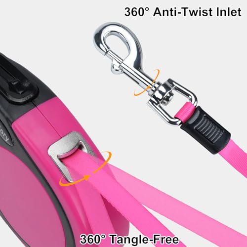 Taglory Hundeleine Rollleinen für Kleine und Mittelgroße Hunde bis 20kg, Hundeleine Ausziehbar mit Anti-Rutsch Griff, Ausziehleine mit Sicheres Bremssystem, Rosa, 5m