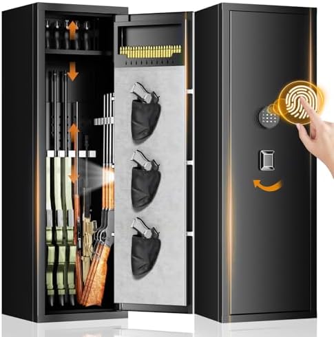 Kaer 10-12 Gun Safe For Rifles And Pistols Biometric Gun Cabinet For Rifles And Shotguns Fingerprint Rifle Safes For Home Clearance Gun Safe Long Gun Locker With Removable Shelf Gun Rack Unassembled Kerb1126