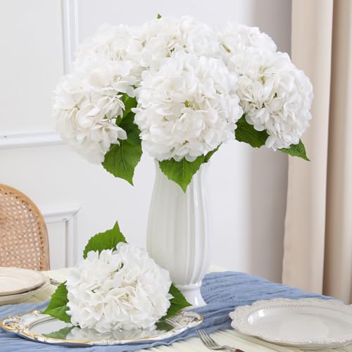 Nubry 4Pcs White Hydrangea Artificial Flowers, 22.5In Latex Faux Real