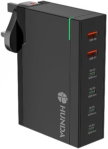 HUNDA 200W USB C Charger GaN Charger Plug 6 Ports USB C Charging Station Power Adapter, Support 100W PD3.0 /PPS/QC4+/QC3.0 Compatible with MacBook Pro/Air M1,iPad,iPhone,HP,Galaxy,Dell,etc