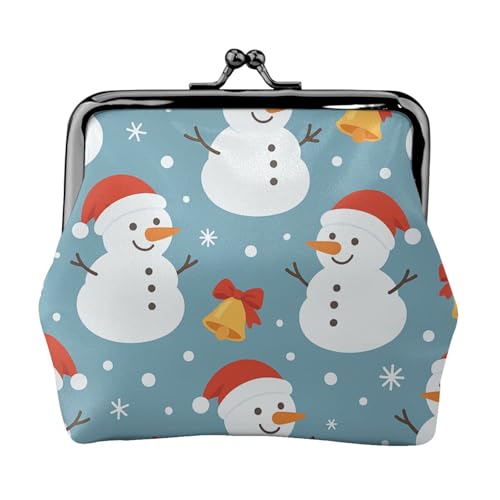 Pu Leather Buckle Coin Purse Christmas Snowman Pattern Girls Kiss-Lock Change Purse Wallets