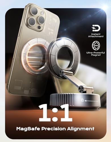 Image of Mohard Vacuum Magnetic Mobile Phone Holder Car for MagSafe Car Mount, 2025 Upgraded [Nano Gel + Suction Cup] Mobile Phone Holder Car Car, 360 Rotatable Foldable & 2400GF Strongest Magnet for iPhone