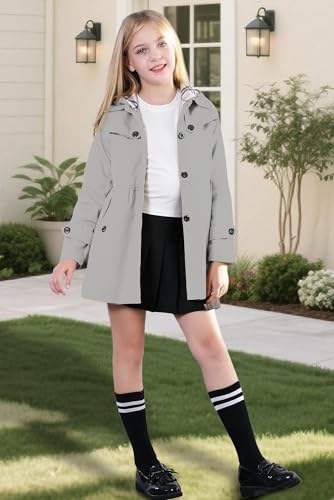 Image of Betusline Girl's Single Breasted Trench Coat Hooded Dress Coat Outerwear, 2-14 Years