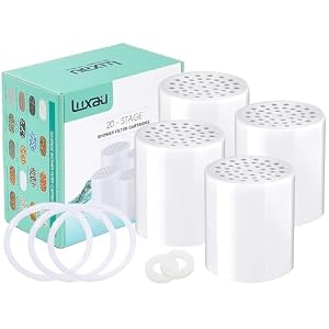 4 Pc Luxau 20 Stage (Also Fit 15, 18 Stage) Shower Filter Replacement Cartridge, Shower Head Filter Refill, for Hard Water Chlorine Heavy Metal, Skin Hair, Fit Any Similar Design Shower Water Filter