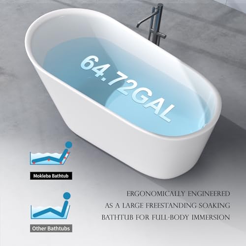 Image of 65 inch Acrylic Freestanding Bathtub, Single Slipper Free Standing Tub, Soaking Tub with Integrated Slotted Overflow, Toe-Tap Chrome Drain, cUPC Certified, Glossy White