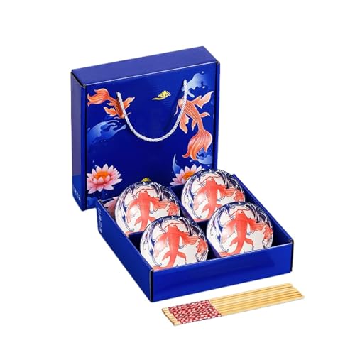 XFZJCHAP Ciotola di riso in ceramica, portafortuna con motivo a carpa, set di 4 ciotole piccole, ciotole per stoviglie, ciotole da portata per cereali, zuppe, dessert, snack, frutta