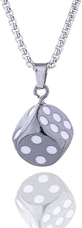 ONLYJUMP Metal Dice Pendant Necklace for Women Men Stainless Steel Vintage Dice Necklace Punk Hip Hop Necklace Lucky Dice Pendant Necklace Gambling Casino Jewelry Gift