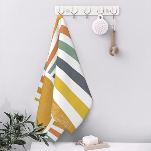 Image of Summer Kitchen Towels Boho Stripes Yellow Sunshine Dish Towels Outdoor Cute Colorful Rainbow Sun Hand Towels,16x24 Inch Farmhouse Decoration Absorbent Dish Cloths Set of 2 for Kitchen
