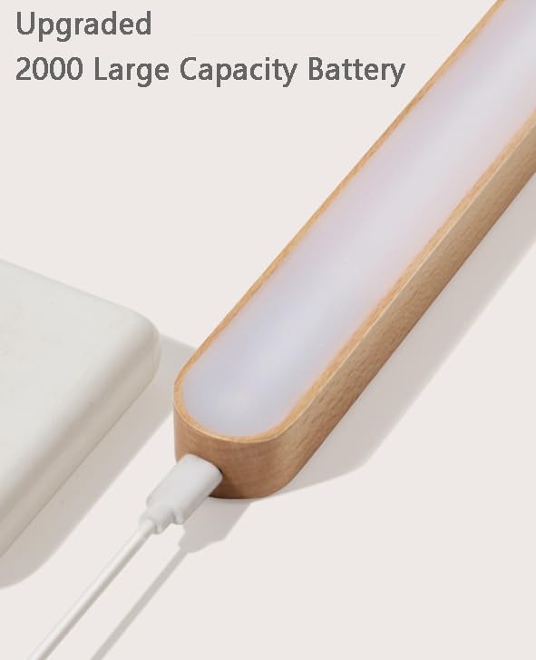 Image of Wall Lights for Bedroom Battery Operated Wall Sconce Lamp Vanity Light Magnetic Aesthetic Wooden Big Capacity 2000mah Wireless Rechargeable Wall Lights for Living Room,Beech Wood