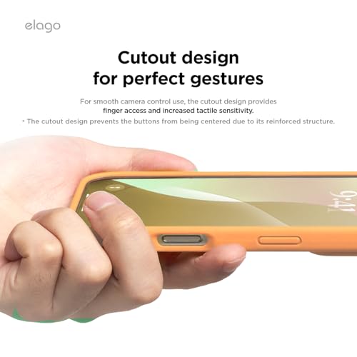 Image of elago Compatible with iPhone 16 Case, Premium Liquid Silicone Case, Full Body Protective Cover, Shockproof, Slim Phone Case, Anti-Scratch Soft Microfiber Lining, 6.1 inch (Orange)