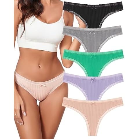 KNITLORD Super Soft Women's Thongs Lace Underwear Breathable Viscose Panties Sexy No Show Undies 5 Pack L Cover