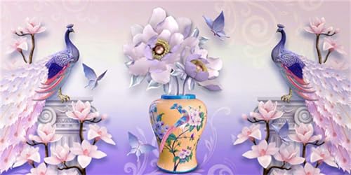 Oubliez le Stress avec le Kit Diamant Painting Paon Floral 5D Grand Format