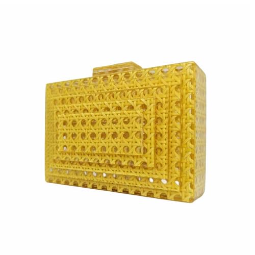 Image of Women Acrylic Rattan Clutch Purse Rattan Woven Evening Bag Wedding Party Purse Summer Beach Wicker Shoulder Handbag