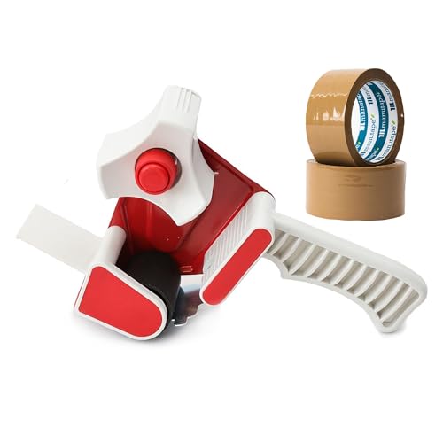 UR CHOICE Heavy Duty Packaging Tape Gun Dispenser with Pack of 6 Packaging Tape Rolls - 48MM x 66M - Heavy Duty Packing Tape with Dispenser - Tape Gun - for Parcel Boxes or General Purpose