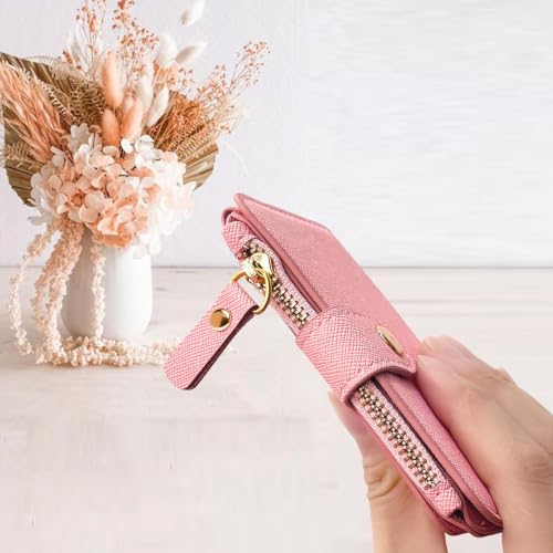 Image of M-Plateau RFID Blocking Slim Keychain Wallet for Women | PU Leather Wallet Keychain with ID Window & Zipper Pocket, Credit Card Case for Daily Carry (Light Pink)