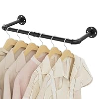 YheenLf Wall Mounted Clothes Rail, 64cm Industrial Pipe Garment Rack, Multi-Purpose Clothing Hanging Rod, Suitable for Home Bedroom for Coats, Bags,Scarves, Black, 1-Pack