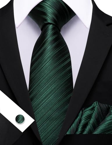 Image of Barry.Wang Tie Sets for Men Silk Stripe Necktie Woven Checkered Handkerchief Cufflinks Formal Business Wedding