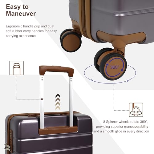 Image of 20-Inch Carry-On Luggage Set (3-Piece) - Lightweight & Durable Hardshell Spinner Suitcase with TSA Lock | PC+ABS Material | Airline Approved for Business and Family Travel, in Purple