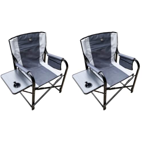 OLPRO Set of 2 Folding Directors Chairs – Grey – Strong Camping Chairs for Adults with Folding Table, Cup Holder & Storage Pouch – Ideal for BBQs, Garden & Outdoor Use — image 1