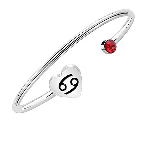 Image of Zodiac Birthstone Bracelet Jewelry Open Cuff Bracelet with Birthstone Birthday Gift for Her (Cancer)