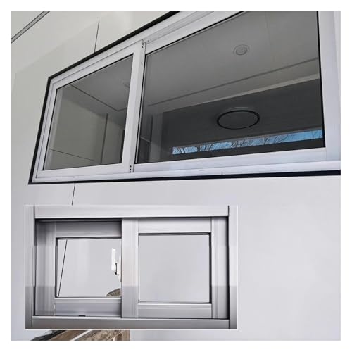 Ventana corrediza de aleación de aluminio con vidrio y cerradura, segura y resistente para sótano, baño, cobertizo, cabina, garaje
