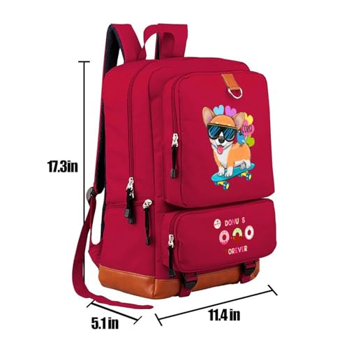 Red Cute Donuts Corgi Daypack Oxford Durable for High School College Student Bookbags 12" X 5" X 17"(W X D X H)2