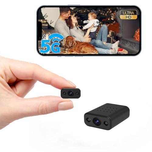 XNJ Mini Kamera 4K Überwachungskamera Innen Akku 2.4/5 Ghz WLAN mit Bewegungserkennung Nachtsicht für Zuhause Baby Büro Innenbereich SD/Cloud-Speicher (Schwarz)