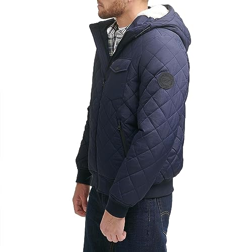 Image of Levi's Men's Diamond Quilted Sherpa Lined Bomber Jacket, Navy, Medium