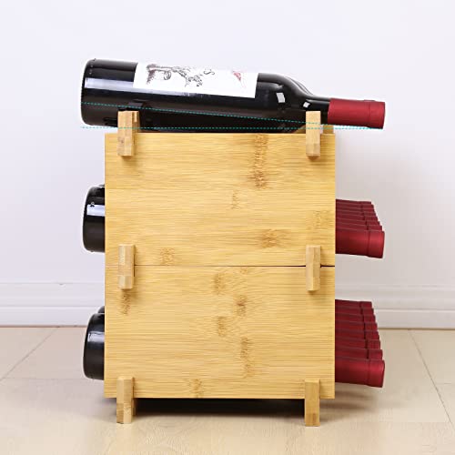 Finnhomy Wine Rack 27-Bottle 3-Tier Natural Bamboo Display Wine Storage Shelves Stackable Wine Bottle Holder #TOP6