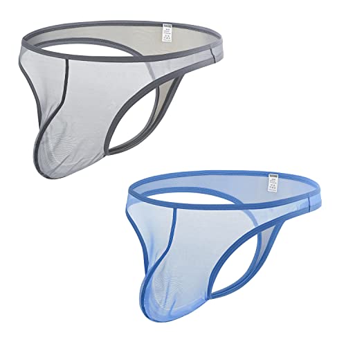 BIATWOWR Tanga sexy de malla transparente de cintura baja para hombre, con correa de sujeción con bolsa de mejora para hombre, 2*Multi 04, M
