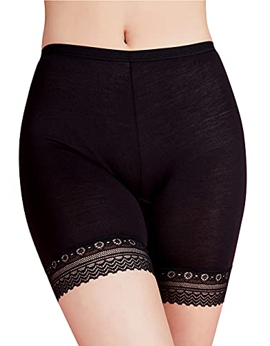 QICEDER Anti-Chafing Femmes sous Jupe Shorts Pantalon De Sécurité Doux Stretch Dentelle Garniture Leggings Pantalon,Non arrotolare (Noir, XL) Cover