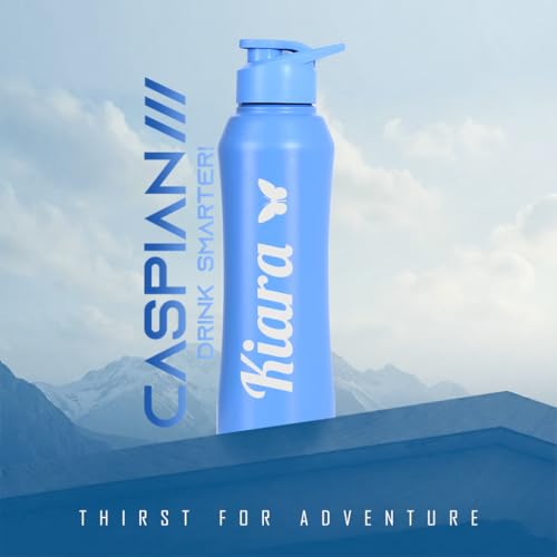 Image of Caspian Trek Customised Stainless Steel Water Bottle 1L, C Blue with Logo Print - Personalised Water Bottle with Your Name Print for Kids Boys Girls School Office Gym- Perfect for Corporate Gifting
