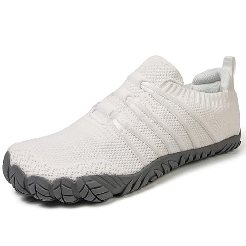 Unisex Minimalist Barefoot Shoes for Men and Women with Wide Toe Box Zero Drop Design Hike Footwear Minimalist Shoes Five Finger Cross-Trainer Ideal for Walking Hiking and Grounding Activities White