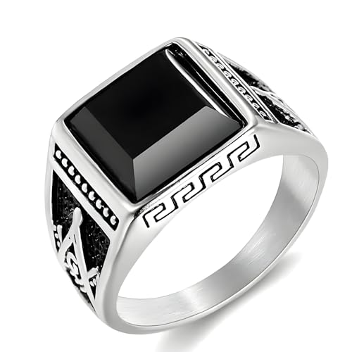 Image of THE MEN THING Cubic Zirconia Ring for Men (Steel Colour),Luxury Thick Solid 316L Stainless Steel Ring with Oval /Squre Square Gemstone - Ring Jewelry (Cubic Zirconia, 20)