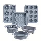Nonstick Silicone Bakeware Set, 6 set Baking Cake Pan, Economical BPA Free Heat Resistant Bakeware Tools for DIY Loaf Bread Cheesecake Pizza Cupcake Muffin (Gray)