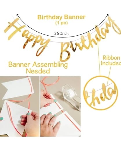 Image of MOOKE Gold Birthday Decoration Set[10Pcs] - Happy Birthday Banner, Gold Confetti Balloons With LED Light, Unisex-Adults, Unisex-Kids